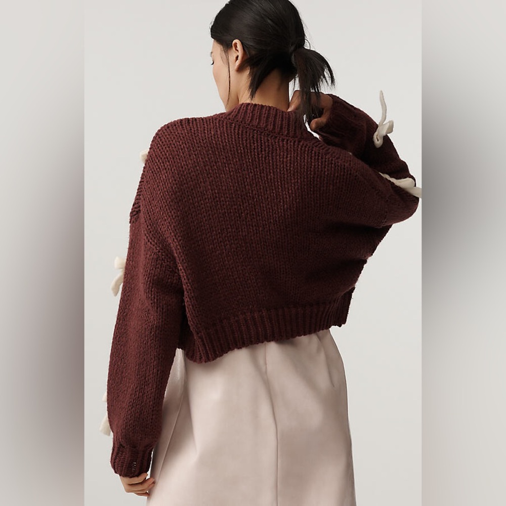 Anthropologie The Alicia 3D Bow Crop Cardigan Sweater by Maeve One Size - Picture 2 of 4